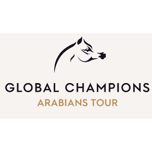 Global Champions Arabians Tour logo featuring a black horse head profile and gold text.